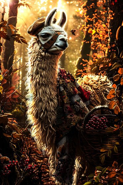 Lama in autumn forest setting by Imperial Art House