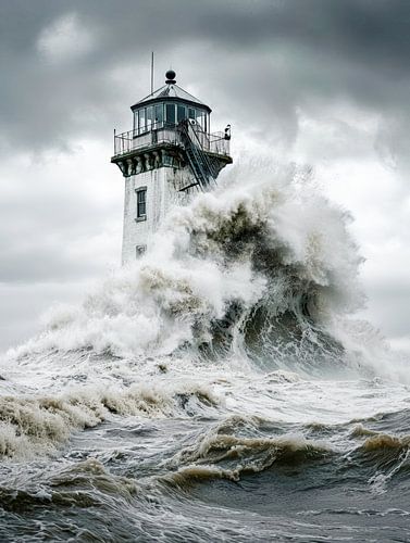 Toren in de razende zee van stormen