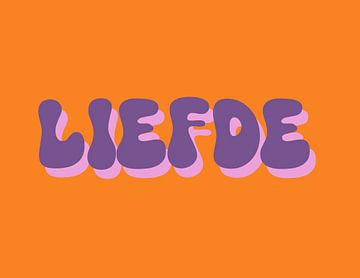 Groovy liefde | Color blocking schilderij met 3D tekst en illustratie van Romy Smit