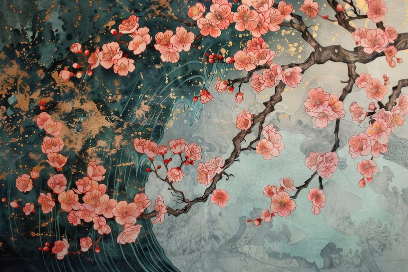 Cerisier en fleurs Hokusai par Poster Art Shop