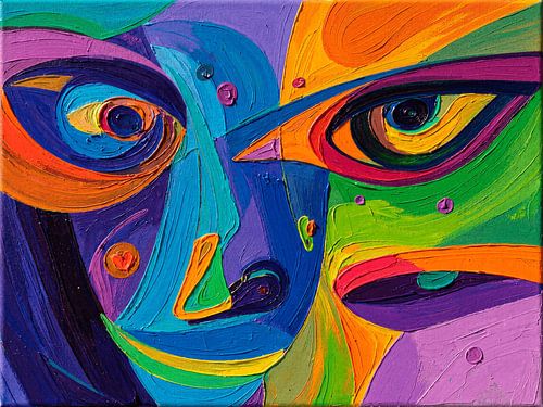 A colourful abstract street art portrait