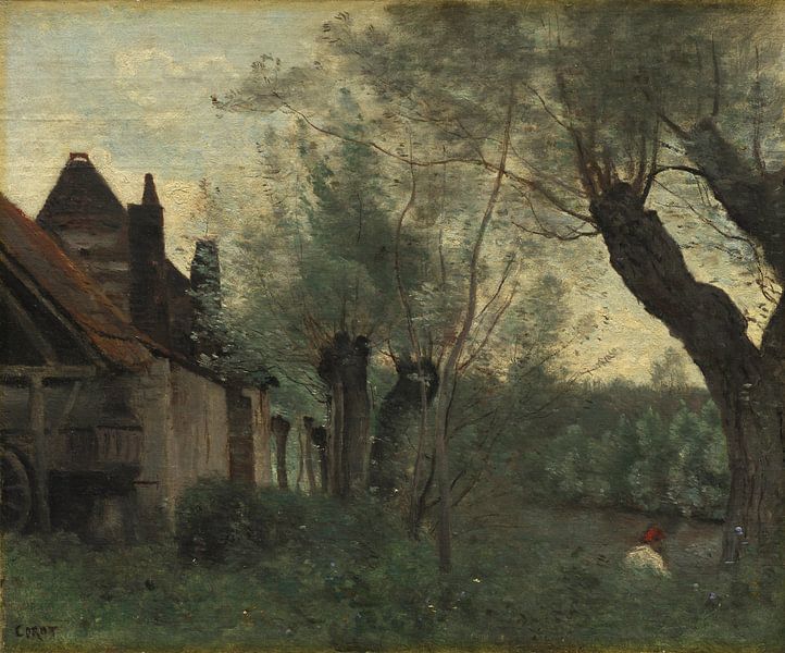 Wilgen en Boerderij van Sainte-Catherine-lès-Arras, Jean Baptiste Camille Corot van Meesterlijcke Meesters