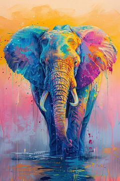 Kleurenexplosie Olifant - Pastel - verf van Eva Lee