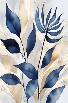 Blauwe bladeren 3 van Sally Ann Moss
