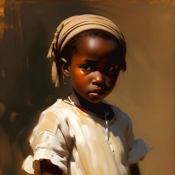 African child 2. Girl looks shy, oil paint effect by All Africa