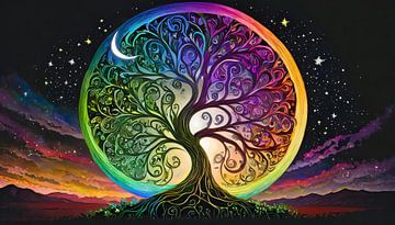 Tree of life and moon, illustration background by Animaflora PicsStock