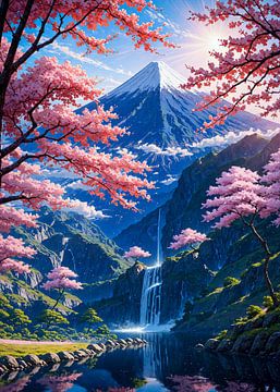 Kersenbloesem Sakura Mount Fuji Japan Lente Waterval van Ruzerin