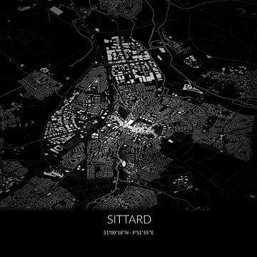 Carte en noir et blanc de Sittard, Limbourg. sur Rezona