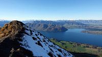 Vanaf Roys Peak uitzicht op Wanaka in Nieuw Zeeland van Aagje de Jong thumbnail