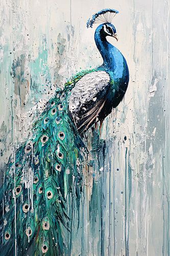 Abstract pauw schilderij op canvas