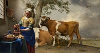 Das Milchmädchen schenkt frische Milch ein