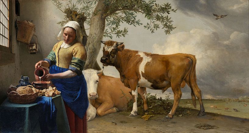 Das Milchmädchen schenkt frische Milch ein von Digital Art Studio