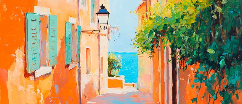 Colourful alley by the sea - Mediterranean flair by Poster Art Shop