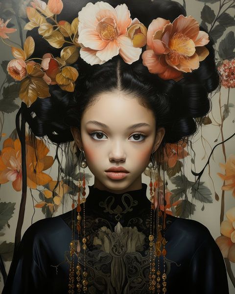 Modern portrait &quot;Flower girl&quot; by Carla Van Iersel