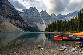 Canoes on Moraine Lake, Banff