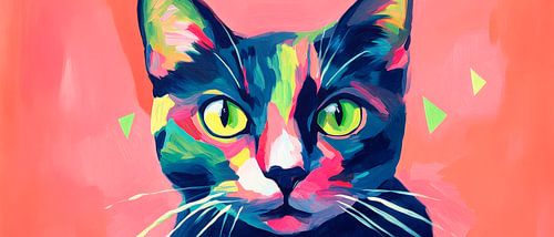 Kleurrijke ogen in kattenlicht Kattenmagie op roze achtergrond