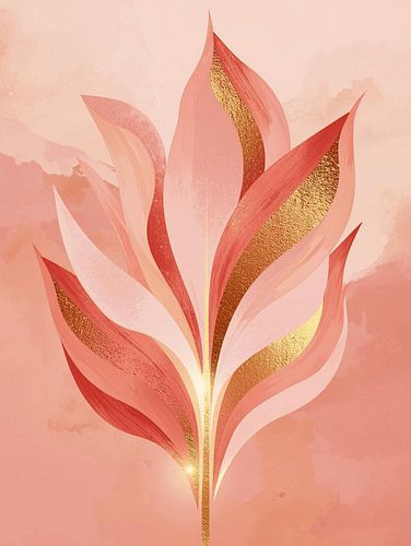 Terrakotta-Blume mit goldenem Herzen – Ruhiges abstraktes modernes Gemälde