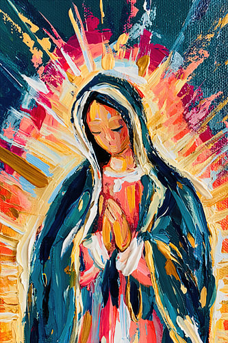 Sainte Sérénité - Portrait spirituel classique d'une femme en rouge et bleu