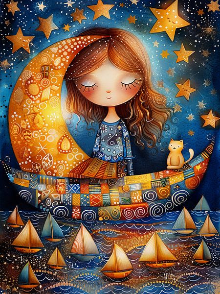 little girl in a moon boat by haroulita