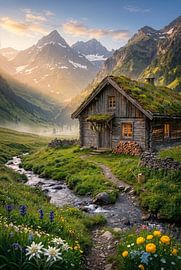 Alpine Chalet by the Stream by Markus Gann