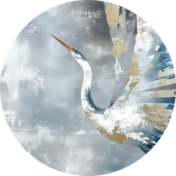 Serene Reflection: Blue-Gold Heron van Color Square
