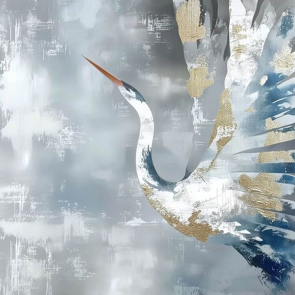 Serene Reflection: Blue-Gold Heron by Color Square