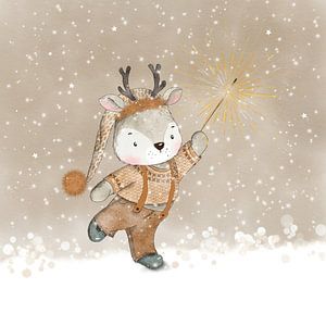 Hirsche im Schnee mit Feuerwerk