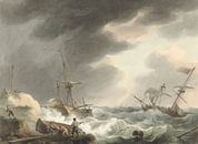 Schiffbruch von zwei Schiffen, eines unter amerikanischer Flagge, an einer Dünenküste, Martinus Scho von Meesterlijcke Meesters Miniaturansicht