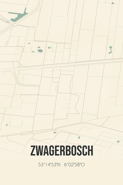 Vintage landkaart van Zwagerbosch (Fryslan) van Stad & Wand