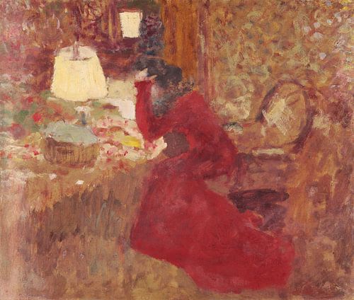 Vrouw in een rode jurk, of J.R. tegen een raam, Édouard Vuillard Vuillard.