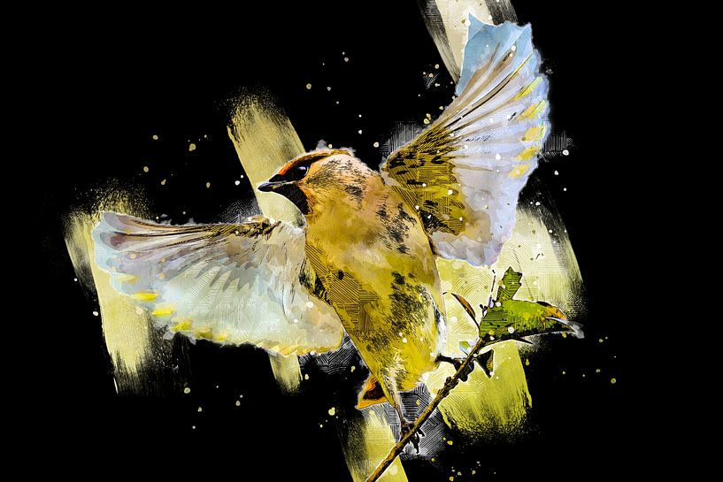 Pestvogel - Digital art uitvoering - Zwart - Roze van Gianni Argese