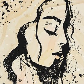 Portrait en techniques mixtes, jaune et noir sur Emiel de Lange