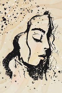 Mixed-Media-Porträt in Gelb und Schwarz