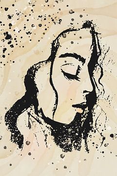 Mixed-Media-Porträt in Gelb und Schwarz