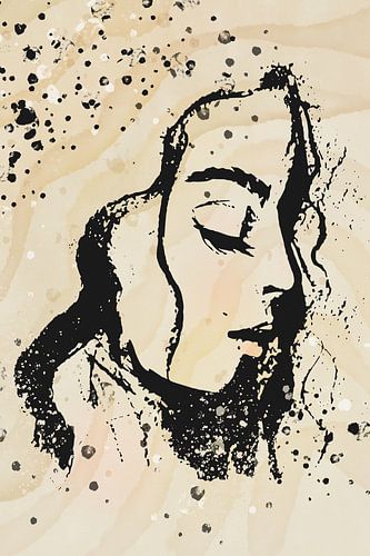 Mixed media portret in geel en zwart