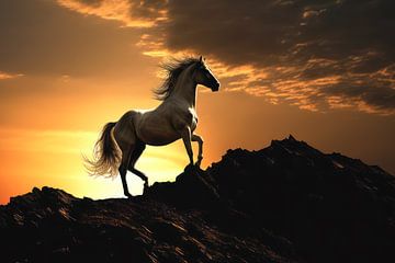 Paard tegen zonsondergang van Ellen Reografie