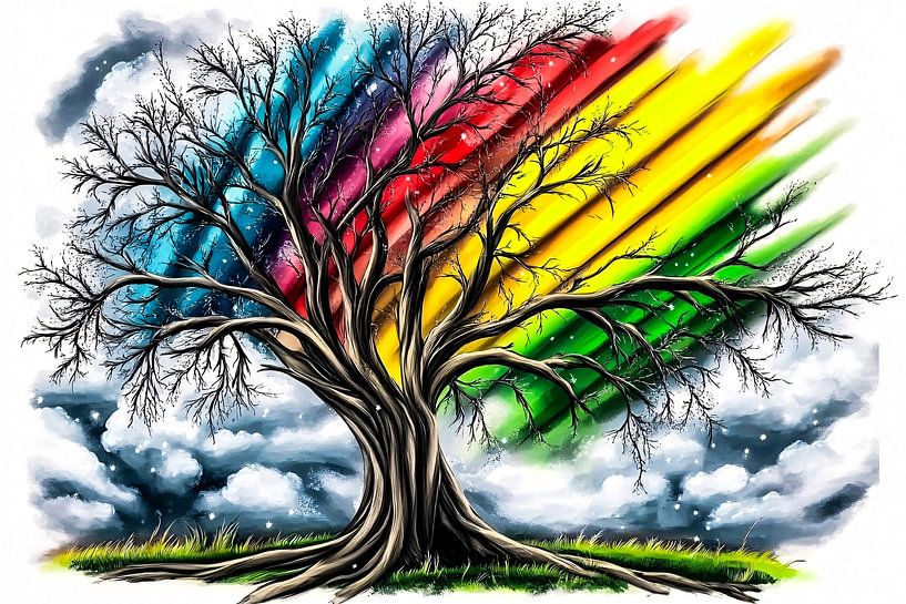Boom met regenboogkleuren en lucht van Imperial Art House