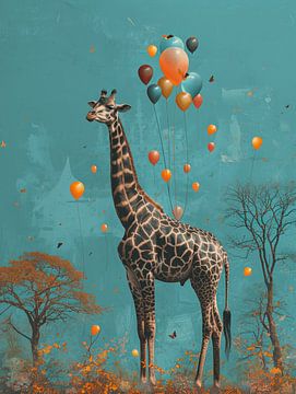 Vreugdevolle Vlucht - De Giraffe met Ballonnen van Eva Lee