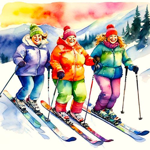 3 gezellige dames op de ski