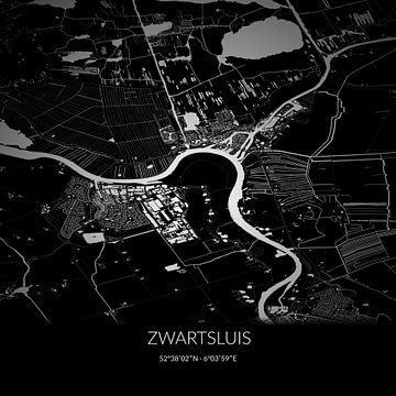 Black-and-white map of Zwartsluis, Overijssel. by Rezona