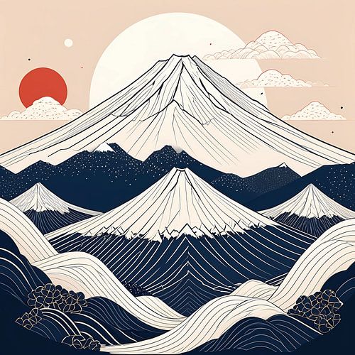 Majestueuze pieken: Een gestileerd berglandschap