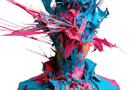 Abstract portrait in bold pink and blue