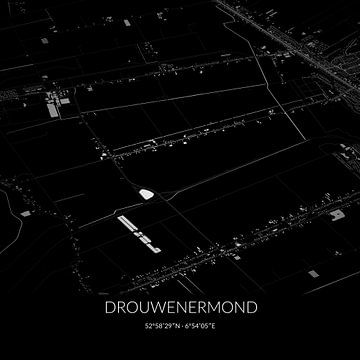 Schwarz-weiße Karte von Drouwenermond, Drenthe. von Rezona