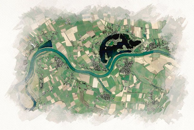 Kaart van Maasbommel en omstreken Aquarel stijl van Aquarel Creative Design