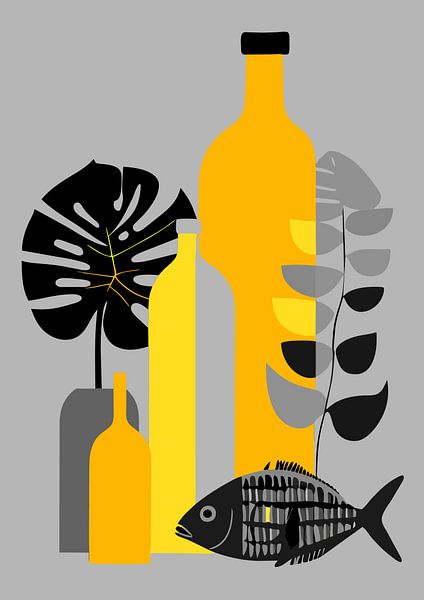 Nature morte avec poisson et monstera (01) par Sabine Minten