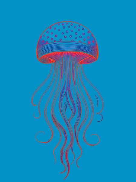 Abstracte illustratie van een Zee-kwal in blauw van STUDIO MINIMAL ART