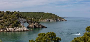 Rotsen met boog langs de kust nabij Vieste, Italië