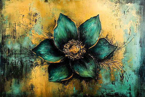 Fleur verte avec détails dorés