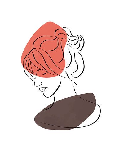 Vrouwelijk gezicht lijn tekening met twee vormen