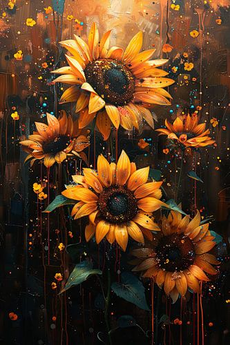 Abstracte zonnebloem kunst met dynamische achtergrond